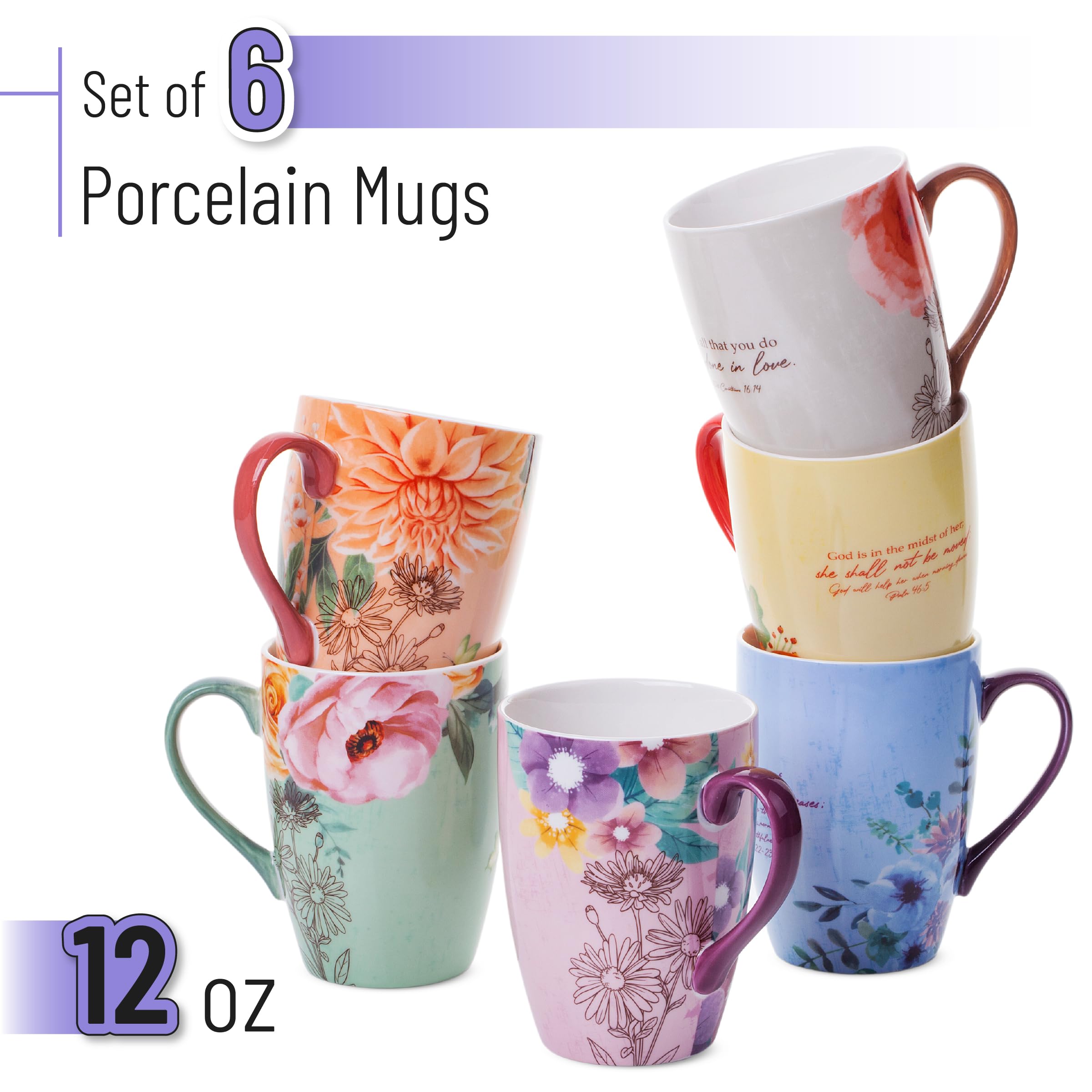 BTaT Christian coffee cups with varied verse colors adding style to mornings