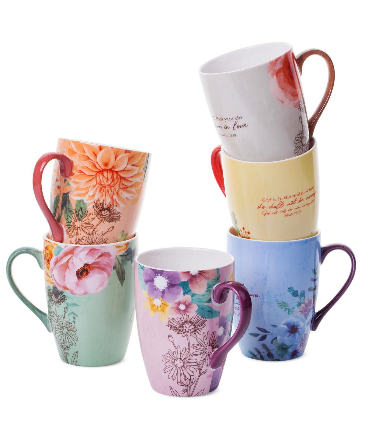 BTaT Christian coffee cups set of six verse mugs in assorted colors for daily use