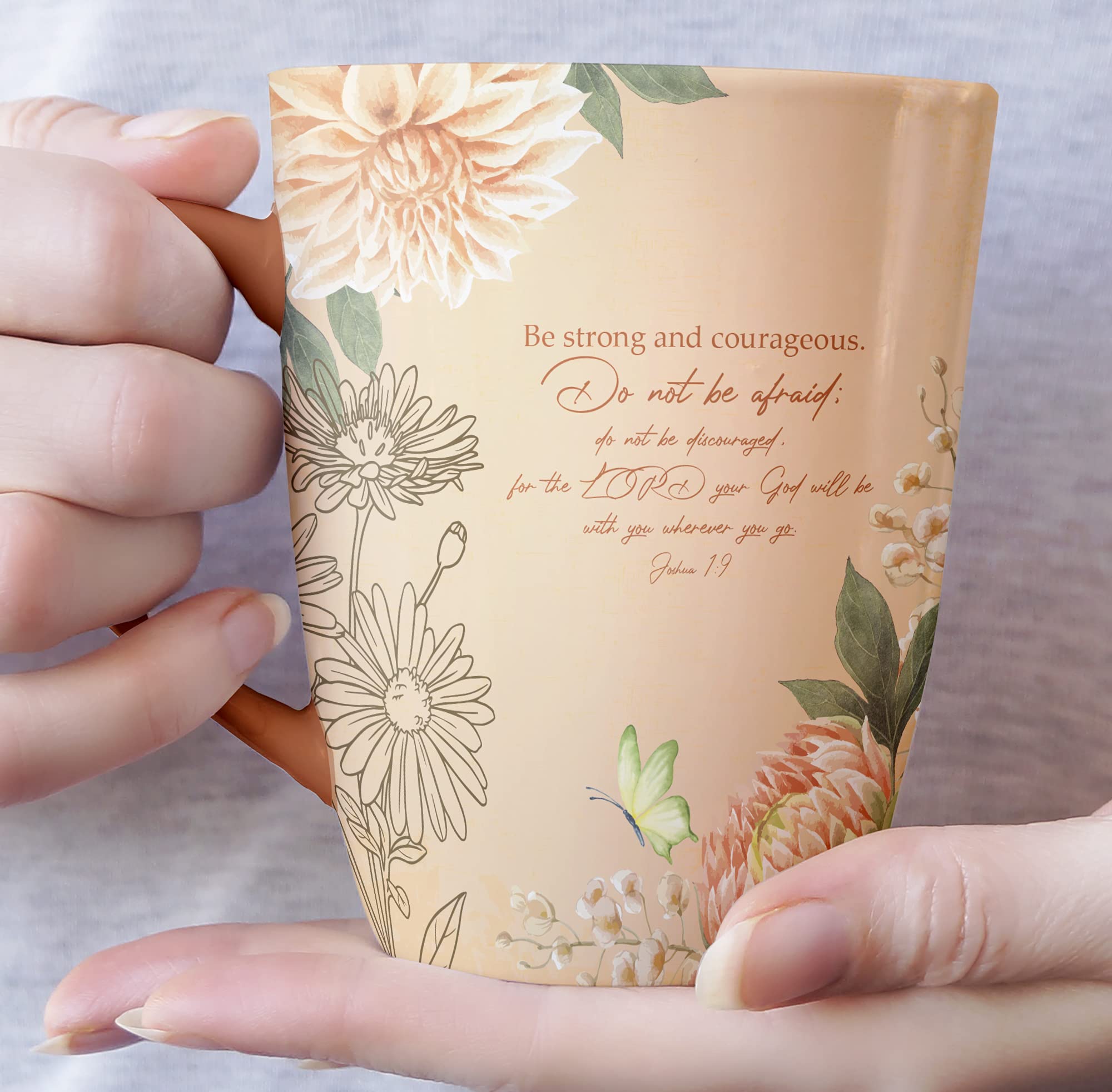 BTaT Christian coffee cups stacked display of six verse mugs