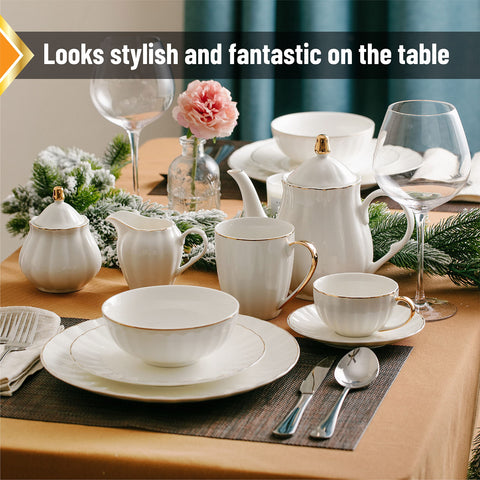 BTaT classic white plates with gold trim for refined table styling