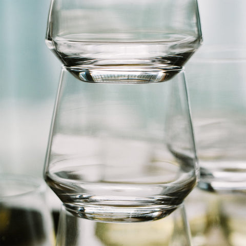 BTaT stemless wine glass 12 oz close-up reveals smooth rim and clarity.