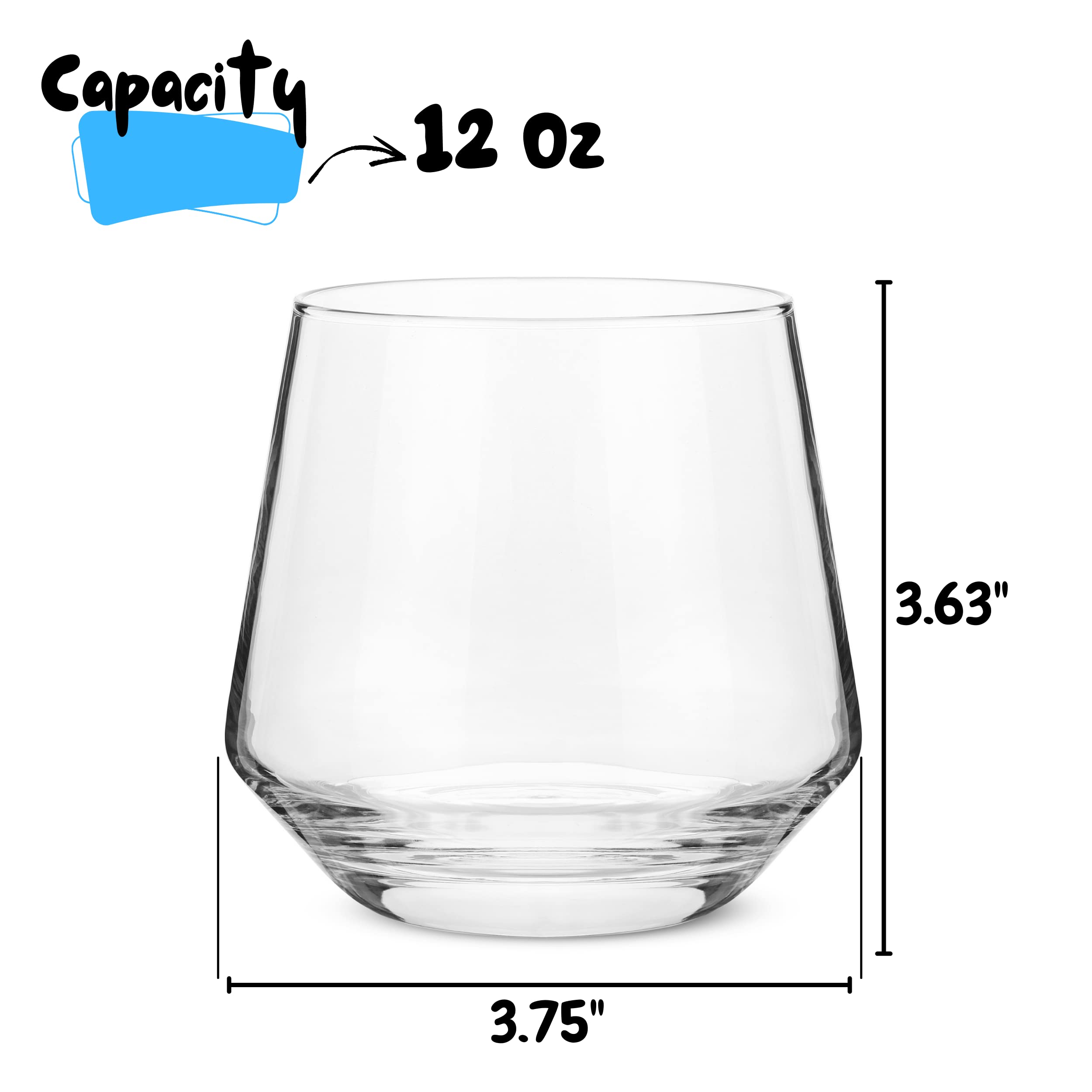 BTaT stemless wine glass 12 oz on dining table, ideal for casual gatherings.