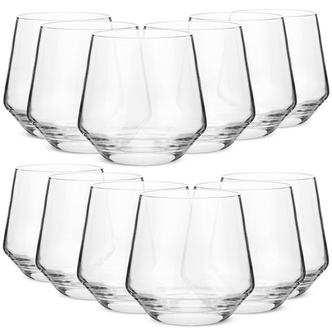 BTaT stemless wine glass 12 oz evening dinner setting.
