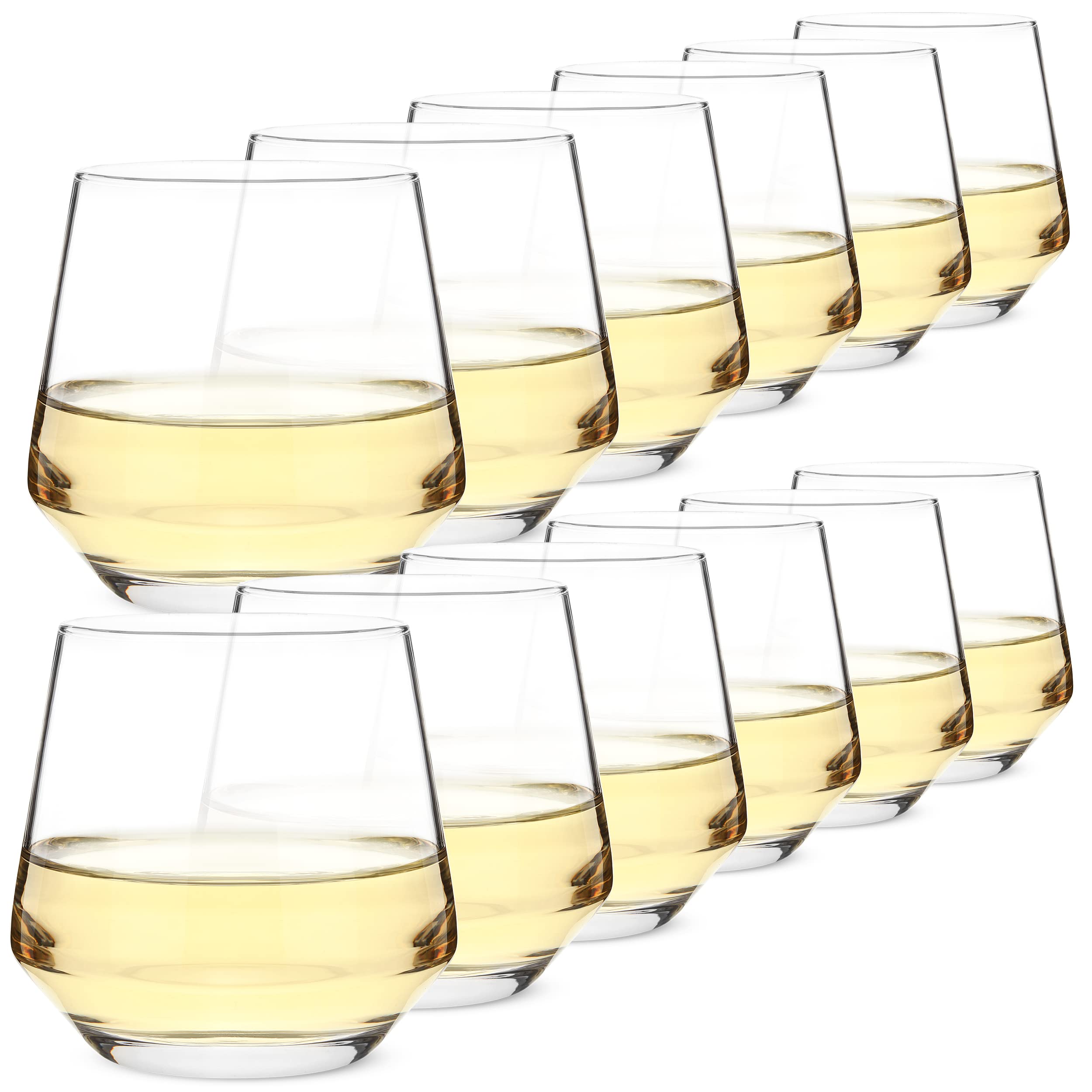 BTaT stemless wine glass 12 oz front view shows modern, easy-to-hold design for entertaining.
