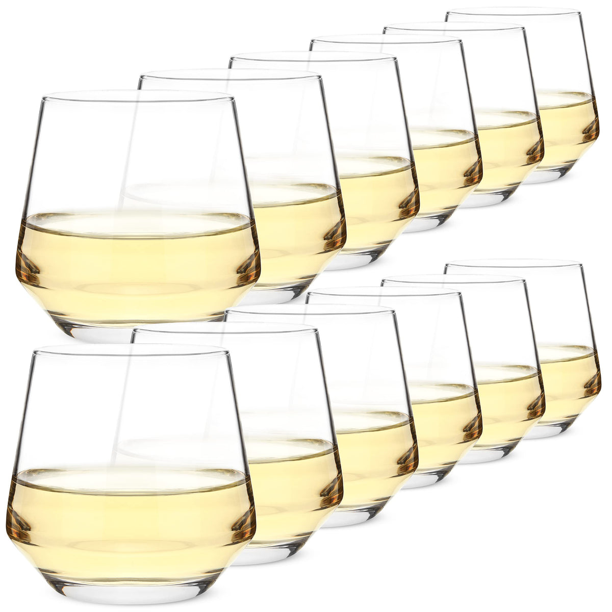 BTaT stemless wine glass 12 oz front view shows modern, easy-to-hold design for entertaining.