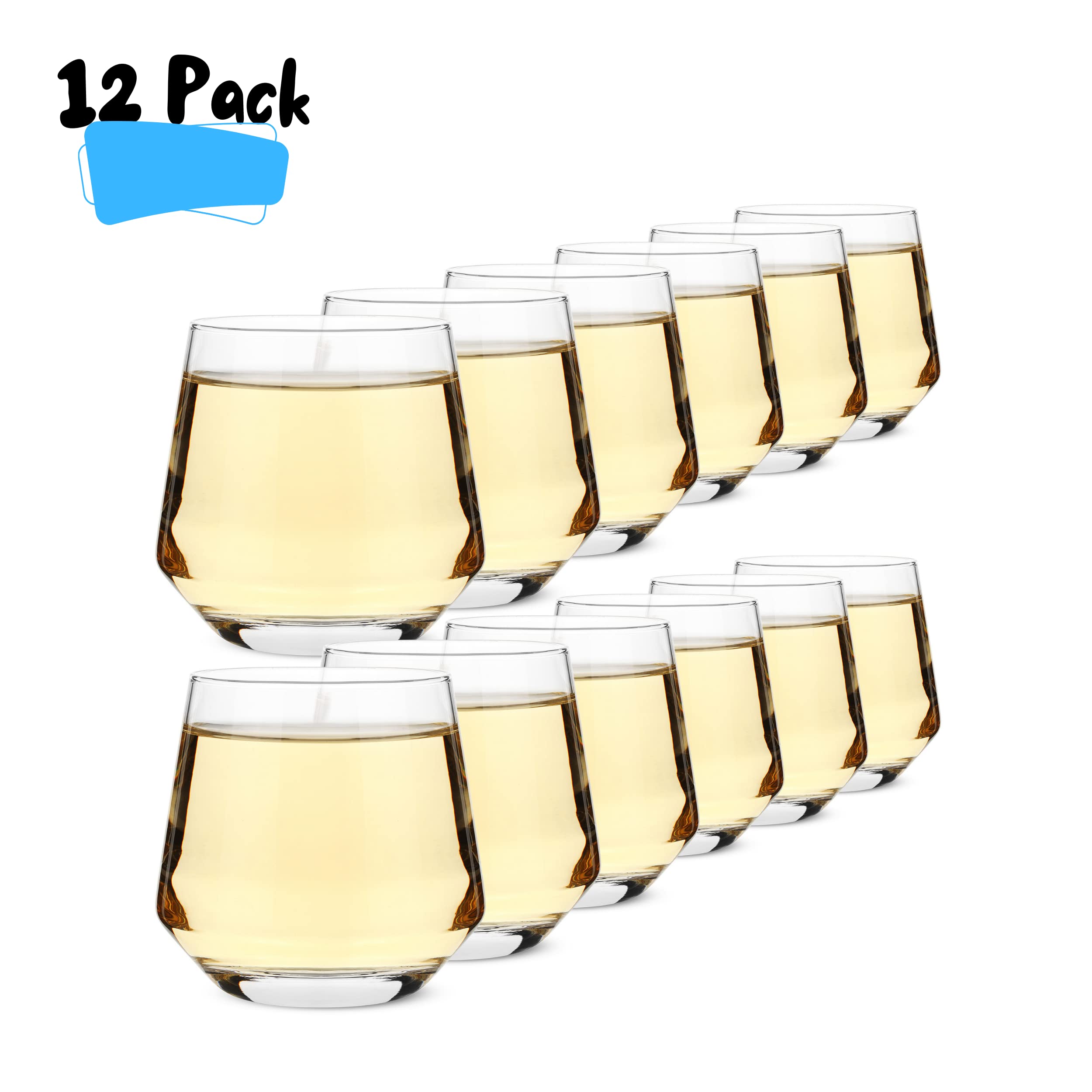 BTaT stemless wine glass 12 oz stacked for space-saving storage.