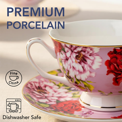 Matching saucers complete the BTaT set for convenient use