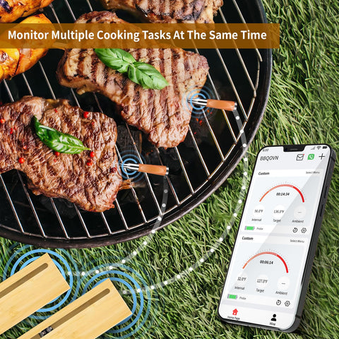 Btclink thermometer demonstrates 777ft Bluetooth range for hands-free cooking.