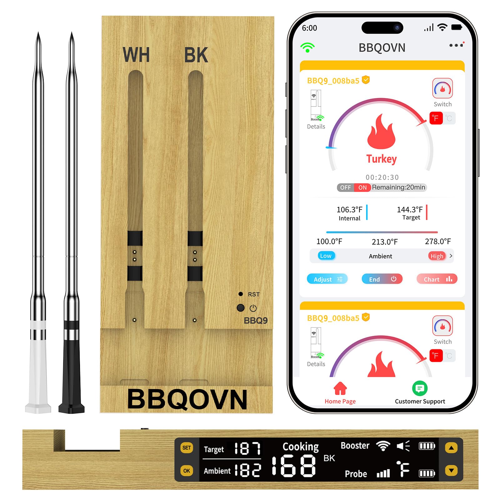 Btclink WiFi meat thermometer demonstrating unlimited-range monitoring for real-time grilling temps