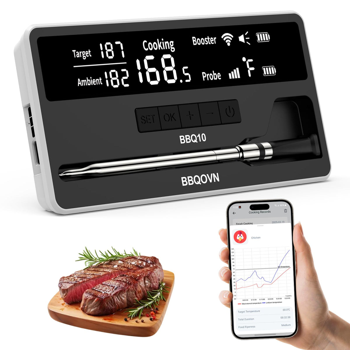 Btclink thermometer base display with clear temps for quick checks.