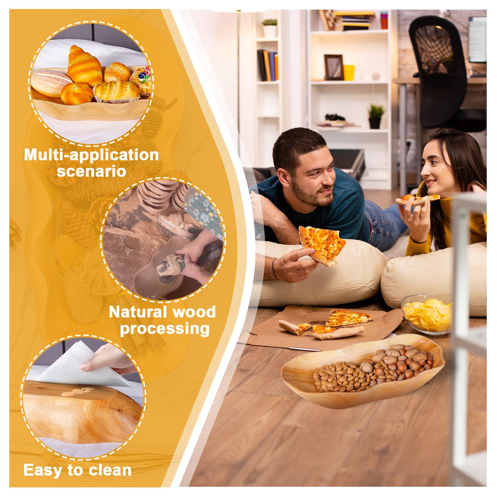 BTEOBFY wooden bowl with artisan carving emphasizes craftsmanship on the table