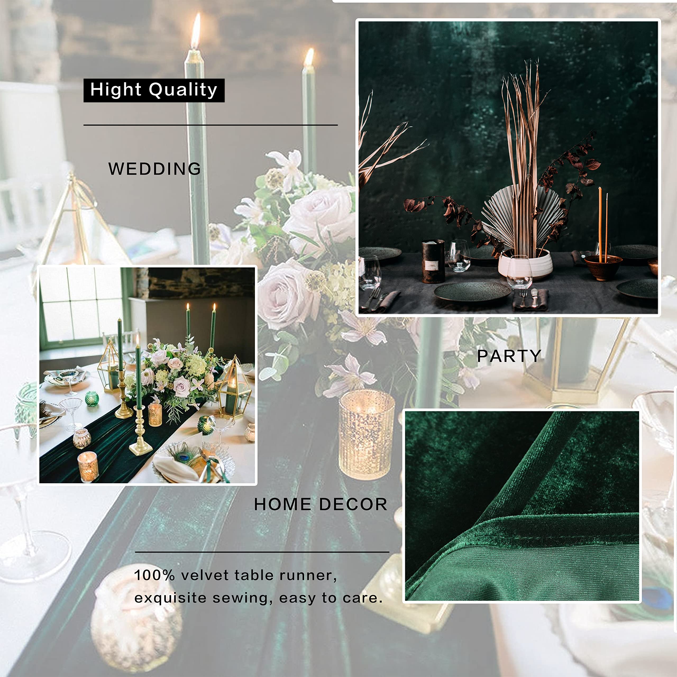 BTF Home velvet table runner stays in place with graceful drape on a long table.