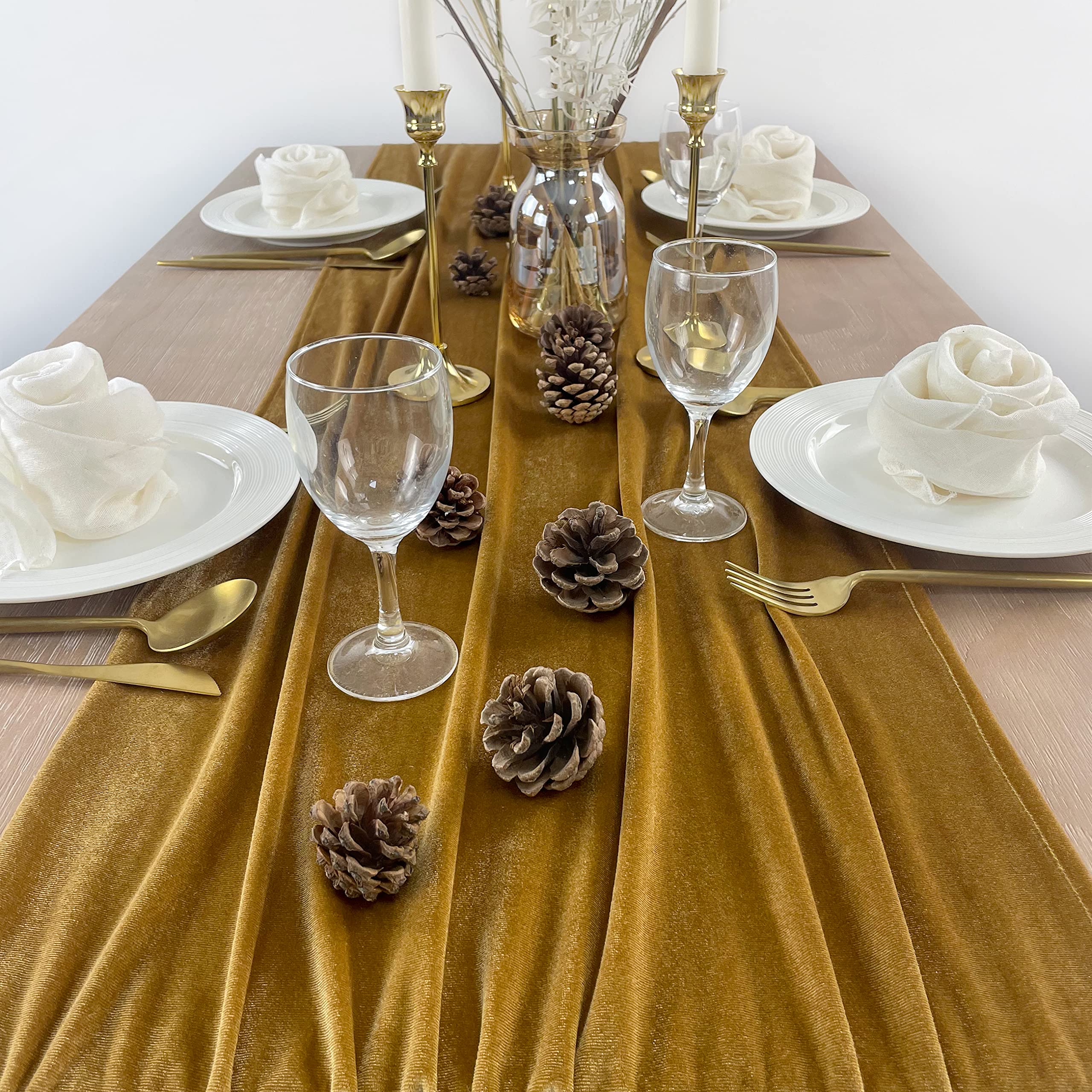 BTF Home velvet table runner showcases soft texture and drape on banquet tables.