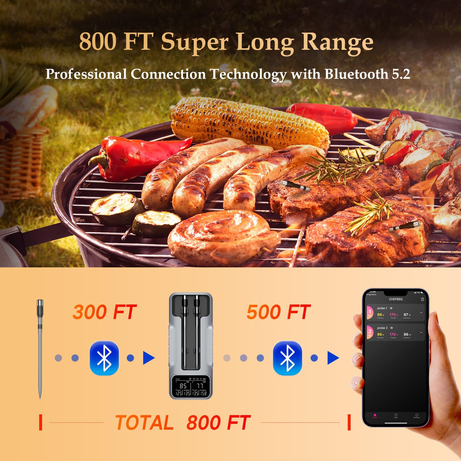 Bthebbqer 800FT app interface display enabling remote monitoring.