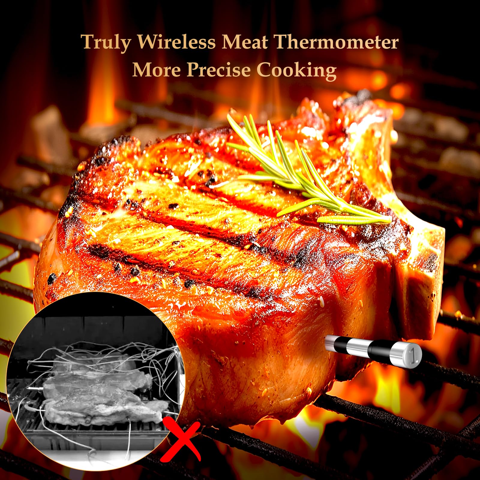 Bthebbqer 800FT two-probes closeup for multitask grilling.