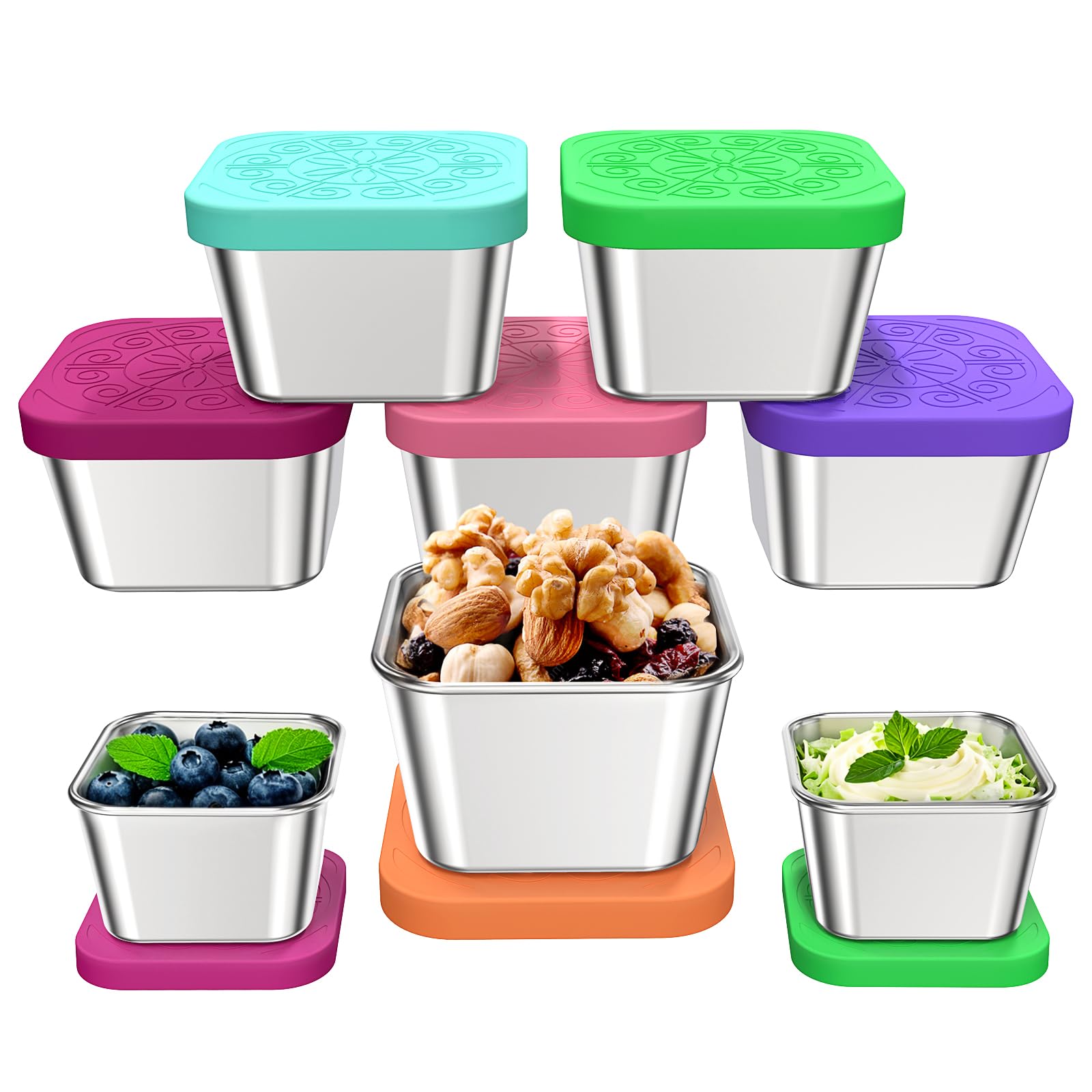 BTIFU 8-pack 6oz snack containers with leakproof design for tidy carry.