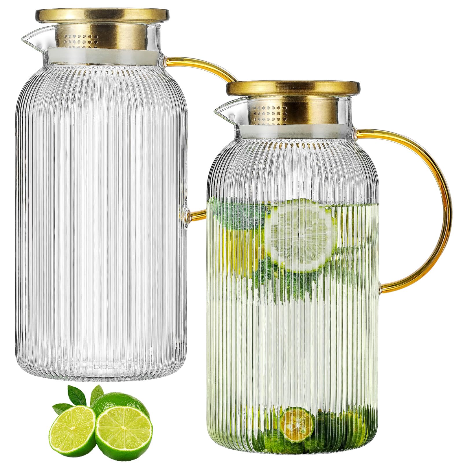 Buaic glass pitcher with lid and yellow handle for fresh beverages