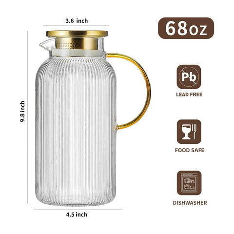 Buaic pitcher with vertical stripes adds table decor and convenience
