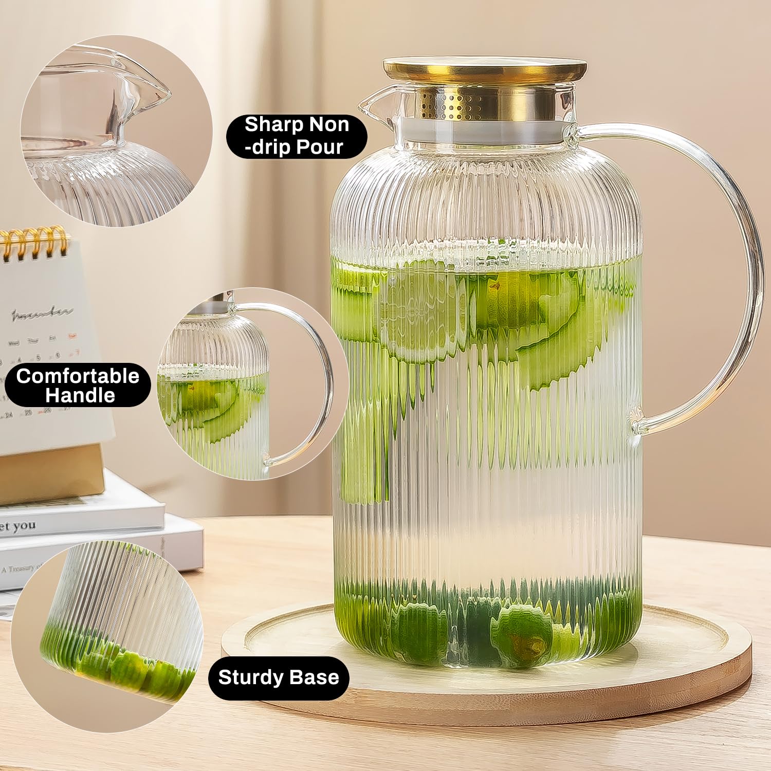 Buaic stainless steel lid on pitcher prevents leaks and rust.
