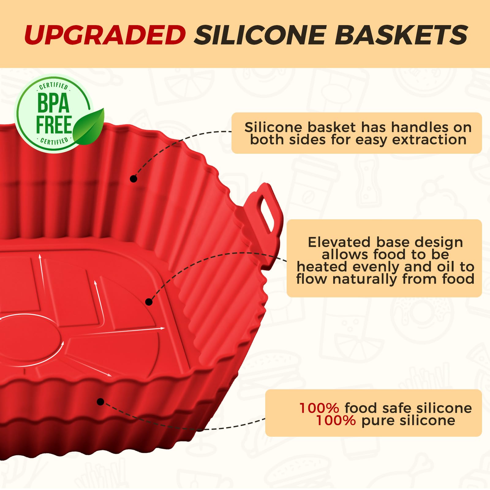 Buauty heat-resistant liner up to 220 C for even browning.