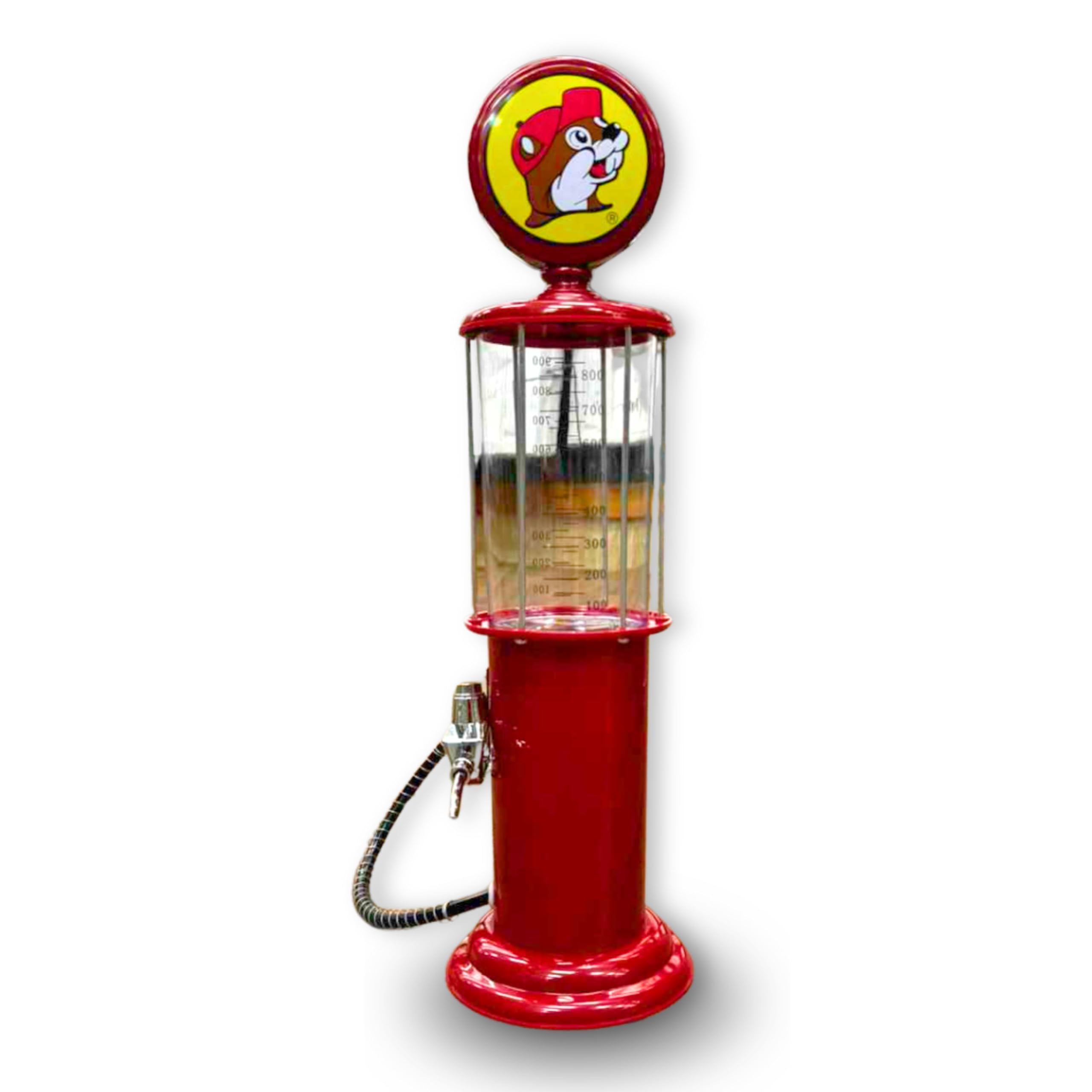 Buc-ee's Gas Pump Beverage Dispenser front view with bold red finish for countertop use.