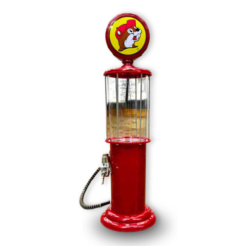 Buc-ee's Gas Pump Beverage Dispenser front view with bold red finish for countertop use.