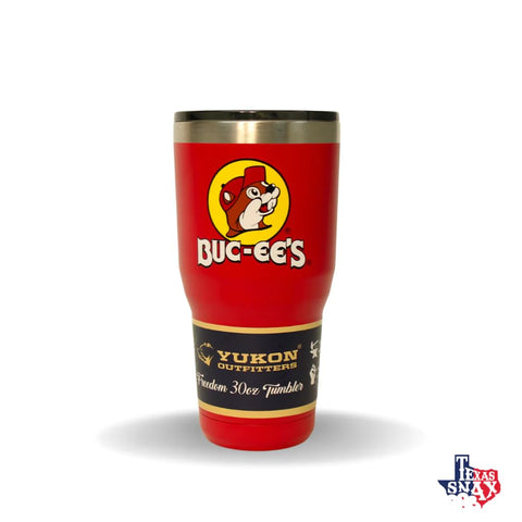 Lid of Buc-ee's red tumbler with splash-proof flip-top to resist spills on the go