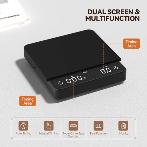 Bucanim durable black coffee scale with non-slip base for stable brewing