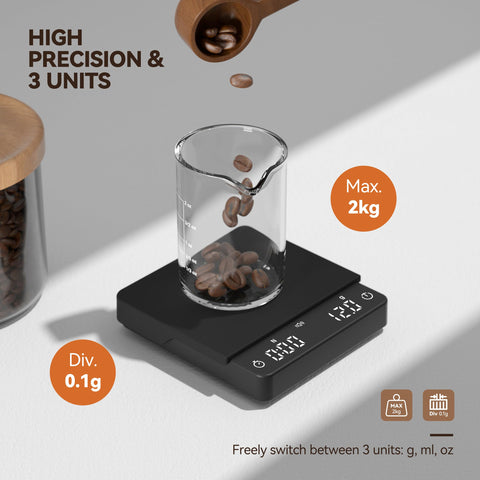 Bucanim portable coffee scale with USB-C recharge for on-the-go baristas