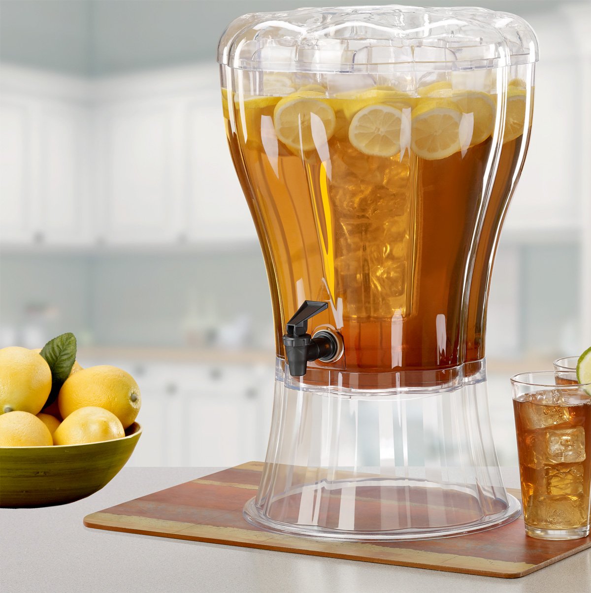 Buddeez 3.5-gallon dispenser with chrome spigot for drip-free serving.