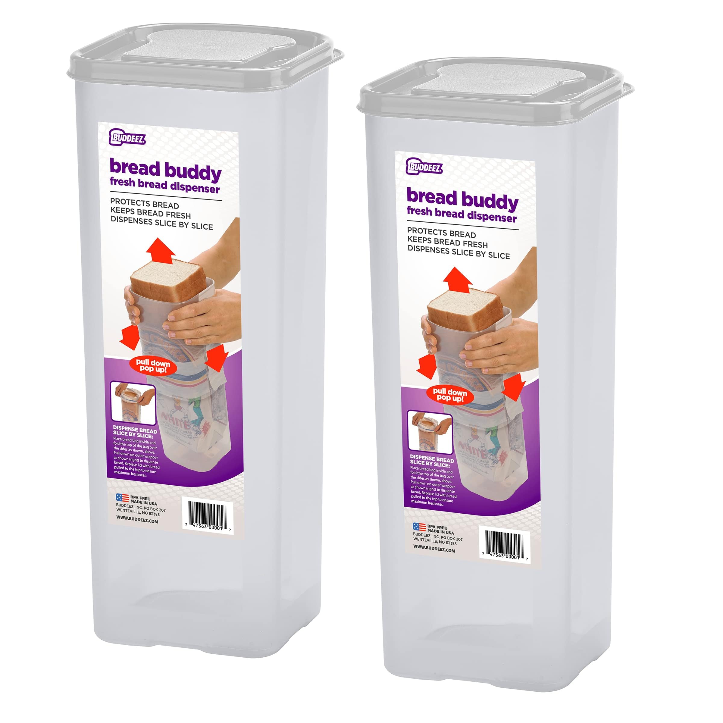 Buddeez Bread Buddy airtight container with slice-by-slice dispensing for fresh bread.