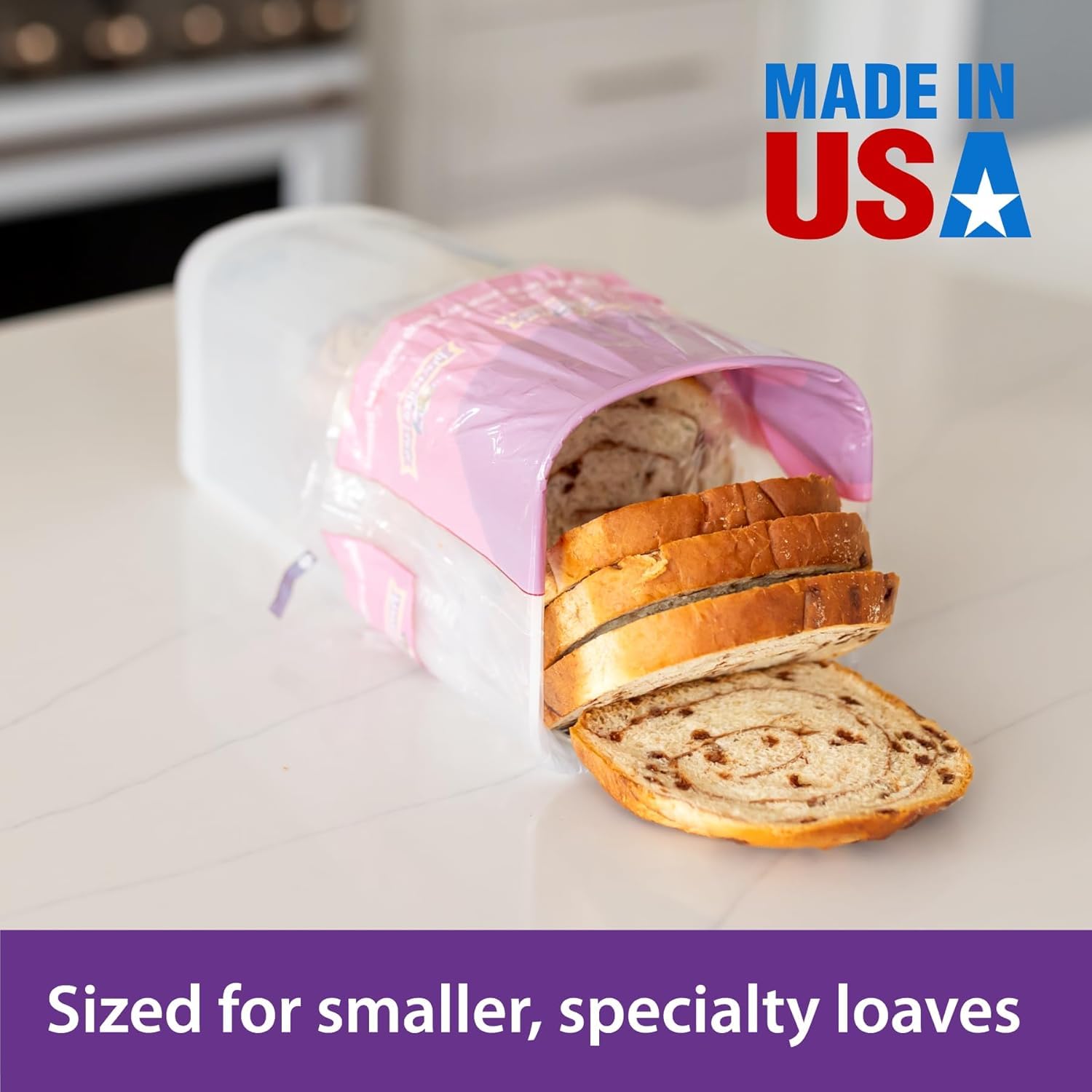 Buddeez Bread Buddy lid open showing easy slice-by-slice dispensing.