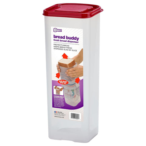 Buddeez Bread Buddy front view with red lid for easy access and fresh-keeping