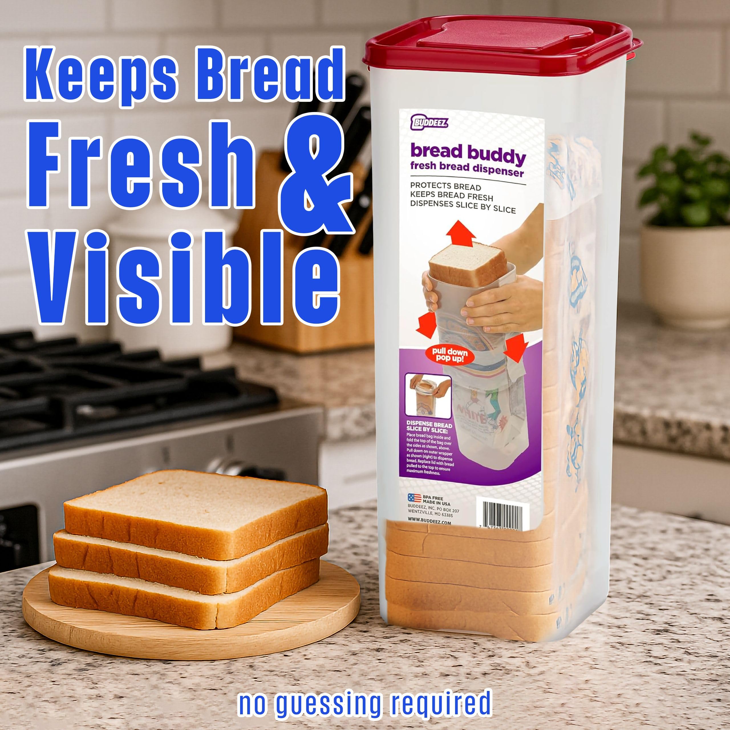 Buddeez Bread Buddy slice-dispense feature enables one-slice servings