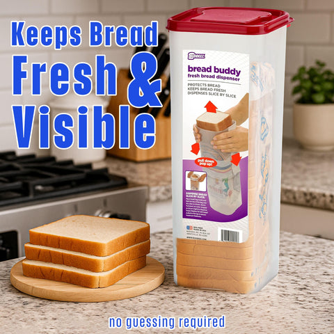 Buddeez Bread Buddy slice-dispense feature enables one-slice servings