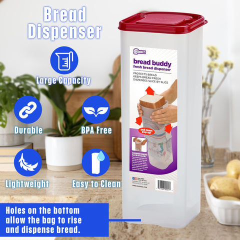 Buddeez Bread Buddy upright storage saves counter space for multiple loaves