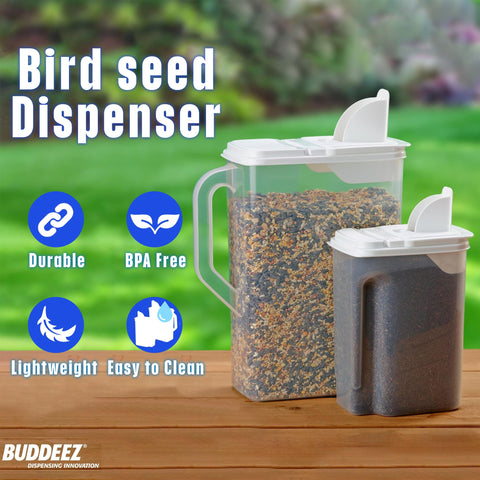 Buddeez pet food storage duo with clear walls makes levels easy to read.
