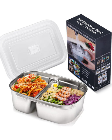 Buddew 1.5L lunch container with two compartments keeps foods separated and fresh.