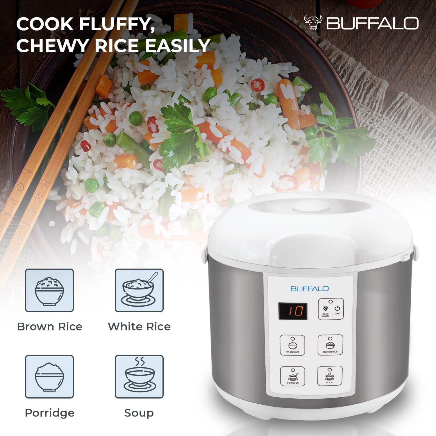 Buffalo Classic Rice Cooker rice paddle included for quick serving