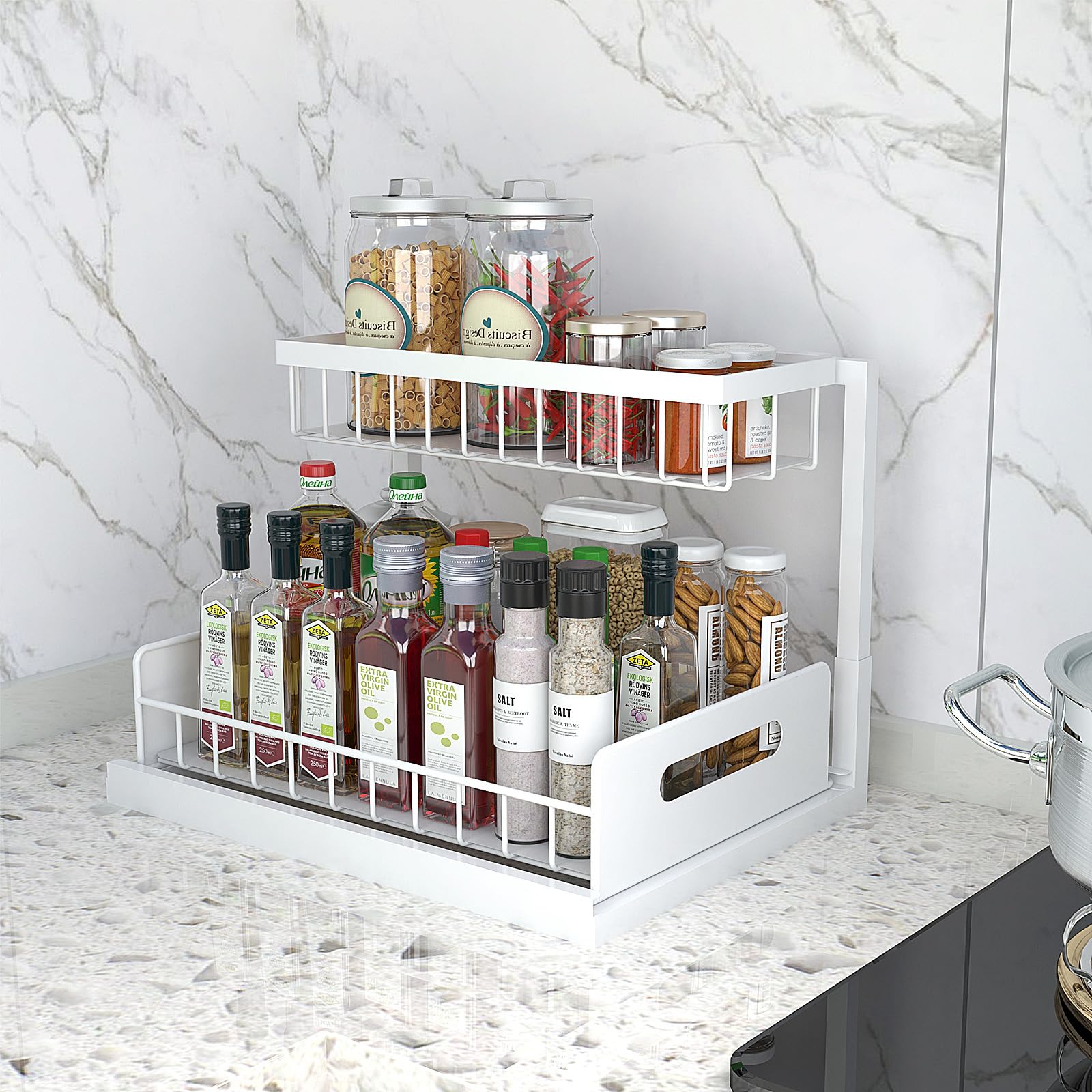 Bukfen 2-pack under sink organizers maximize cabinet space.