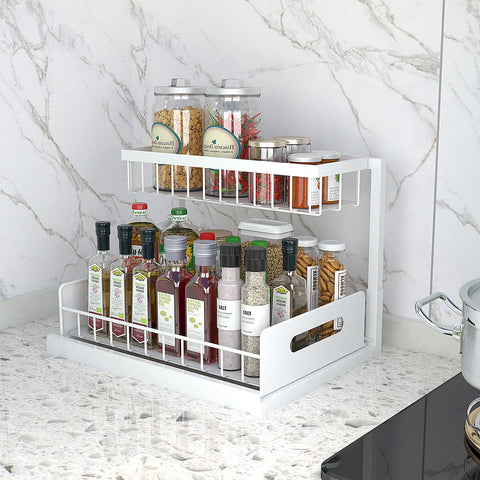 Bukfen 2-pack under sink organizers maximize cabinet space.