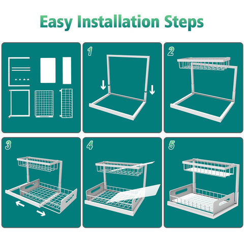 Bukfen versatile under-sink organizer for kitchen and bathroom use.