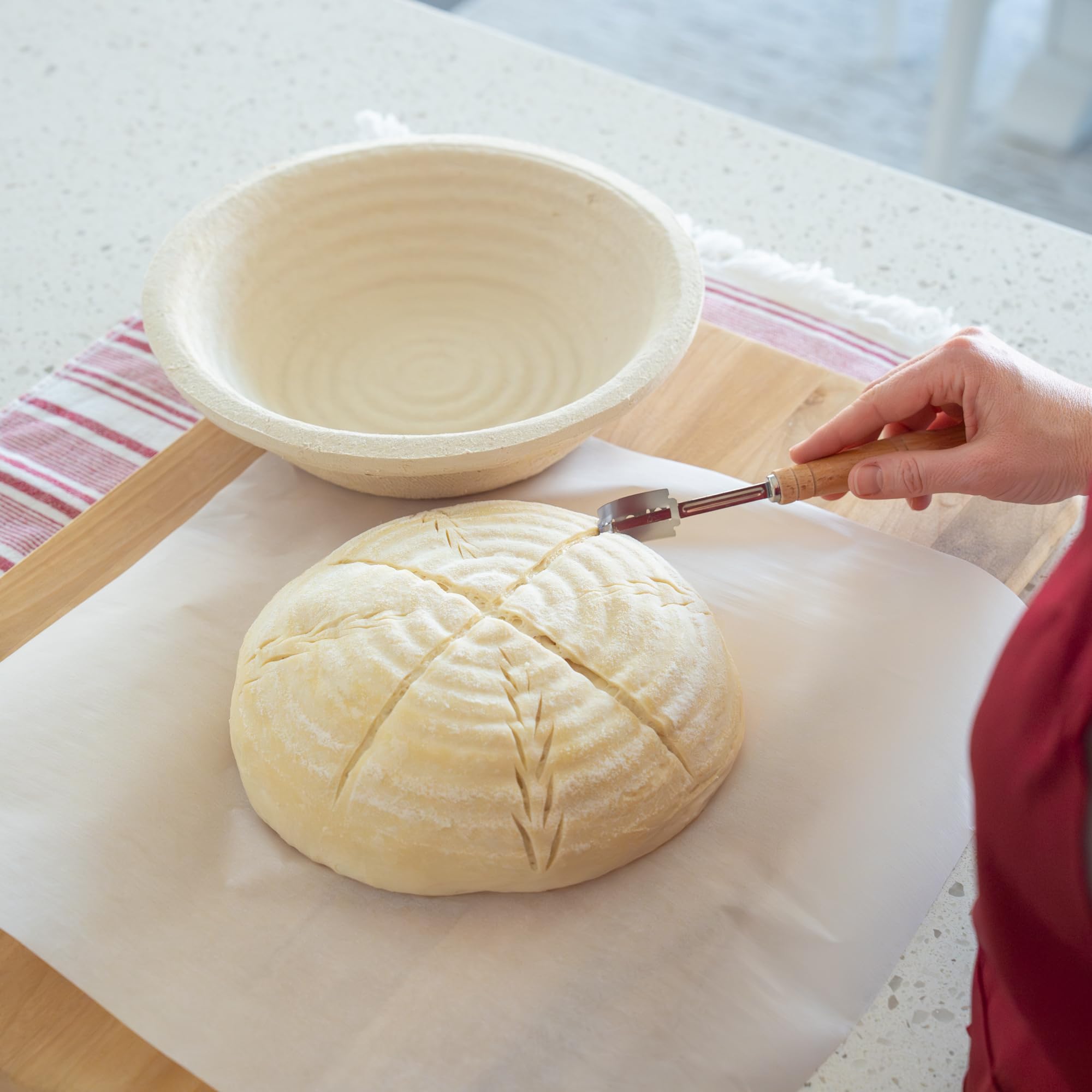 Bulka artisan loaf crust shows golden crust from proper proofing