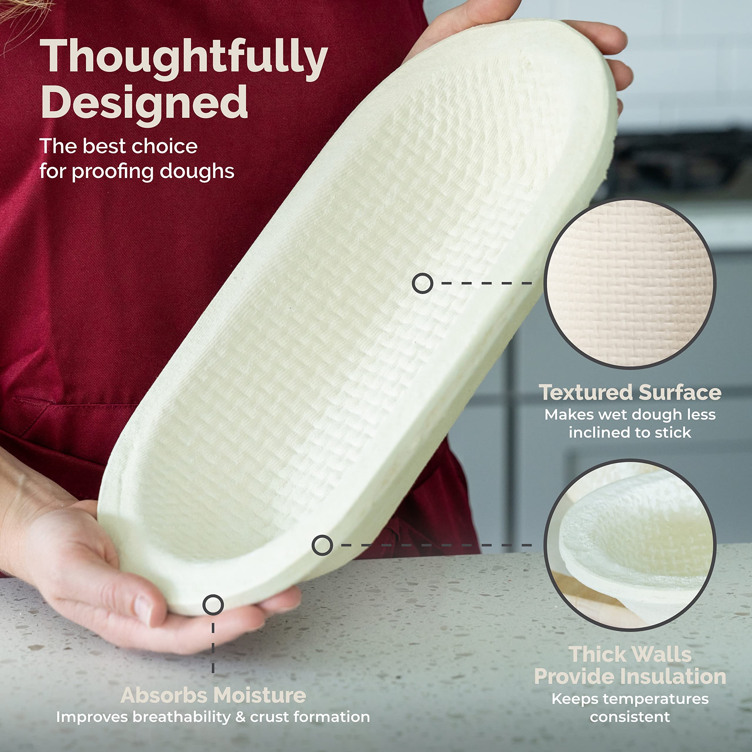 Non-stick surface detail on Bulka Brotform for easy release.