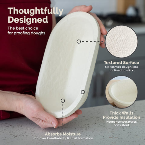 Bulka thick-wall banneton provides insulation for even fermentation.