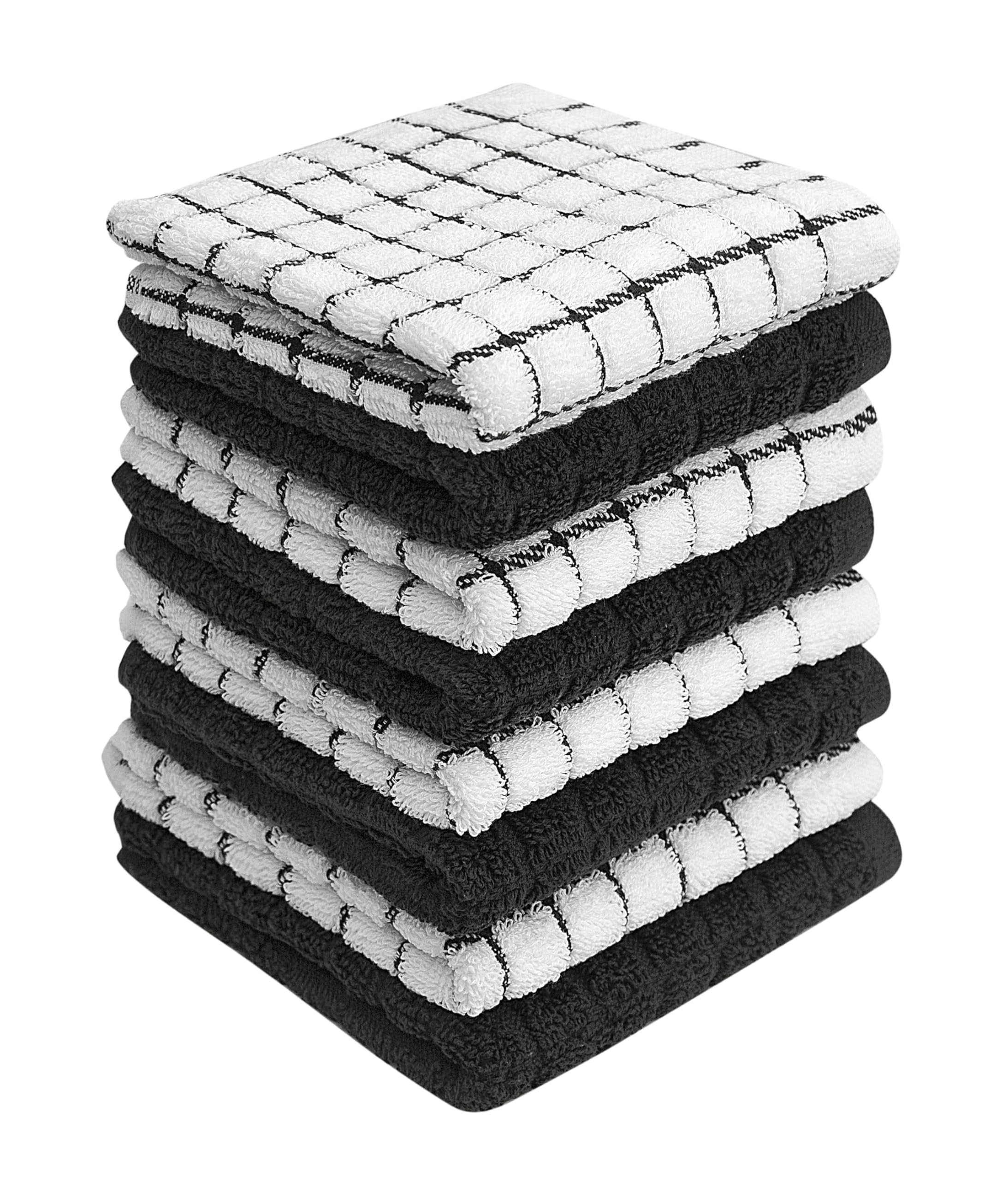 Bumble Dish Towels 8-pack stack shows soft 100% cotton fibers for daily use.