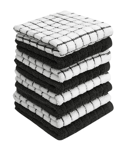 Bumble Dish Towels 8-pack stack shows soft 100% cotton fibers for daily use.