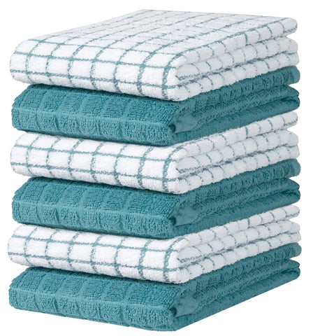Bumble Kitchen Towels 6-pack in aqua color ready for everyday kitchen use.