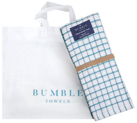 Bumble Kitchen Towels include a bonus tote bag for on the go.