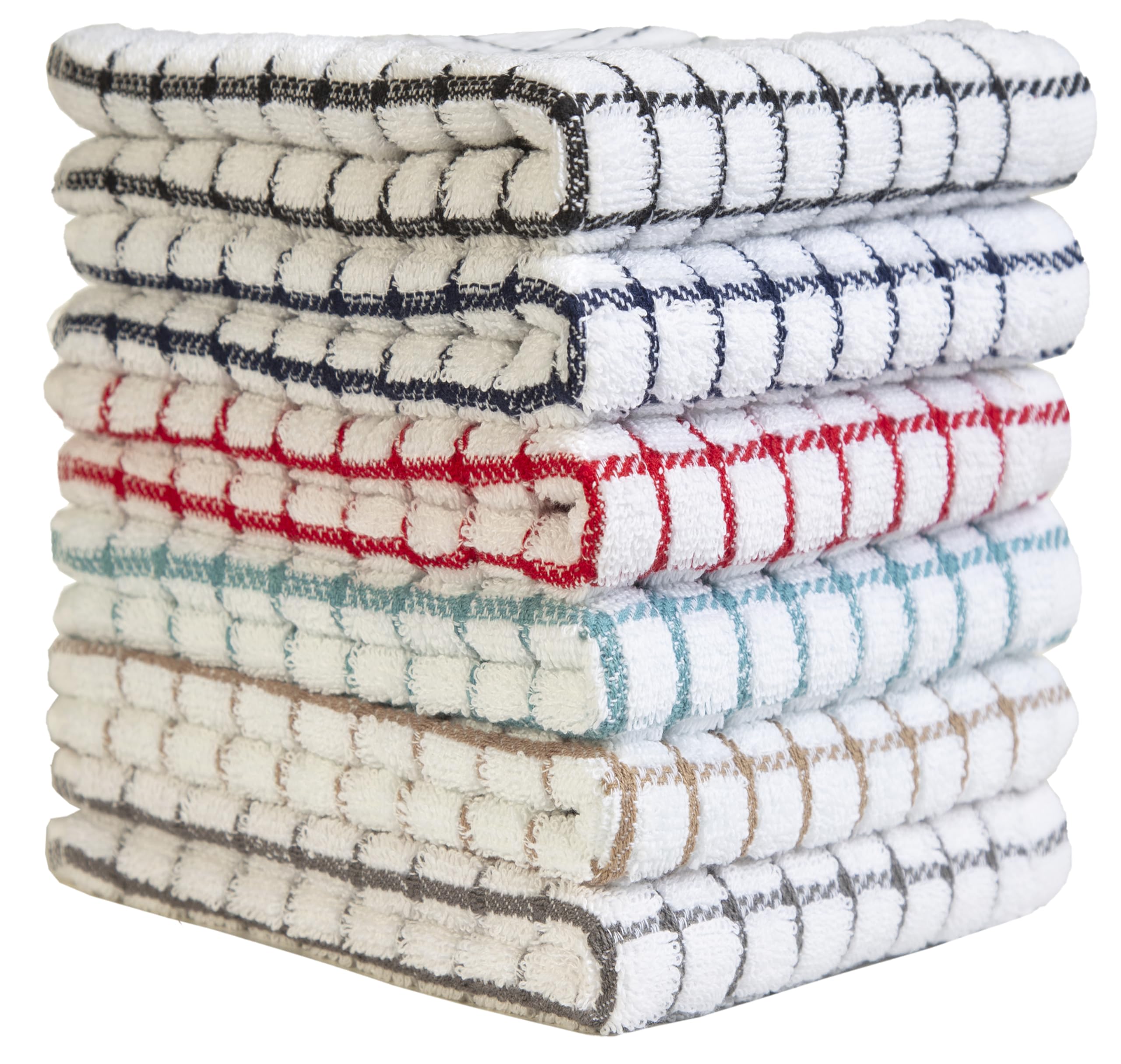 Bumble Towels 6-pack on display with multicolored checked pattern.